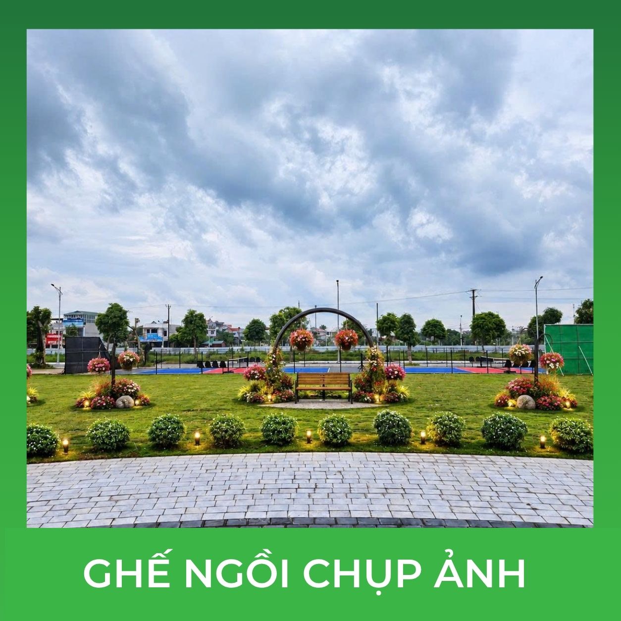 Ghế nghỉ chân kết hợp background chụp ảnh